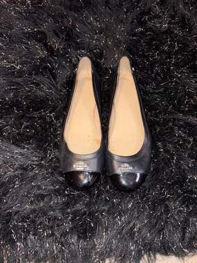 Coach Chelsea Black Leather Ballet Flats with Patent Leather Cap Toe